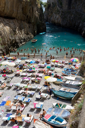Furore Fjord Boats and Boys - Carla Coulson Limited Edition Fine Art Print, travel photography, Italy, beaches, beach photography