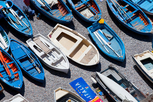 La Praia Beach Praiano - Carla Coulson Limited Edition Fine Art Print, travel photography, Italian beach, beach photography, blue fishing boats, italians at play, amalfi coast, summertime, italian fishing boats, wall art